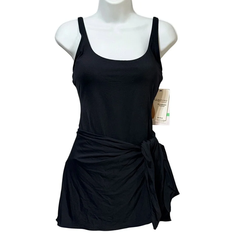 Contours by Coco Reef Shapemaker Black One Piece Swimsuit Sarong Tie 10/34C NEW